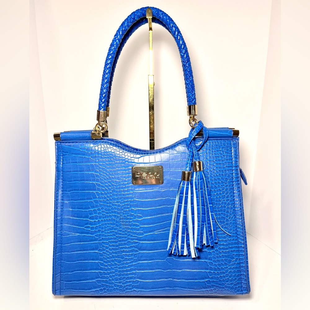 Blue Croc-Embossed Handbag